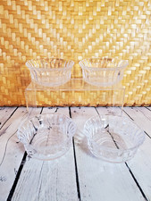 Vintage KIG Indoneisa Fleur De Lis & Trellis Pattern Clear Glass Bowls 4.25"  s2
