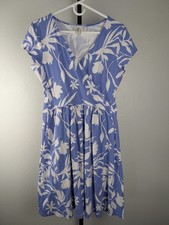 Pact size Large Fit Flare Crossover Dress blue ivory floral organic cotton