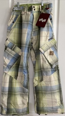 NWT Foursquare Plaid Green Cargo Snowboard 10k Pants, Mens SMALL, Inseam 30  NEW