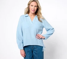 Peace Love World Women's Top Sz XS Boheme 100% Cotton Collared Blue A686992