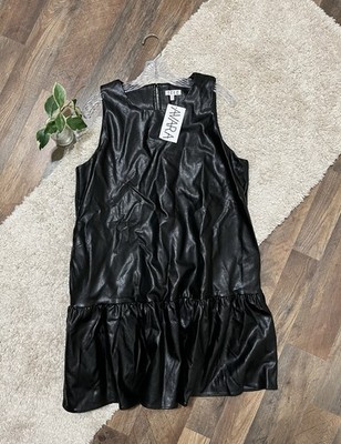 TCEC AVARA XL Black Vegan Leather Drop Waist Ruffle Sleeveless Brenda Dress  NWT | eBay