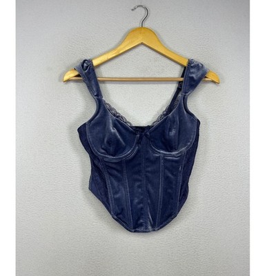 Coquette Goth Forever 21 Women S Blue Velvet Lace Trim Boned Bustier Corset Top