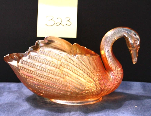 Imperial Marigold Carnival Glass Open Back Large Swan Bowl Candy Dish