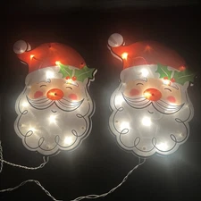 Christmas Lighted Shimmer Santa  Window Or Door Hanger Decore - Qty 2