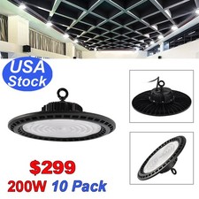 10 Pack High Bay Lights 200W 6500K Warehouse Factory Light Hard Wire UFO Lights
