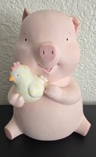 Rare Adorable Pig & Chicken Ceramic Piggy Bank Decor Artist Signed David Walker