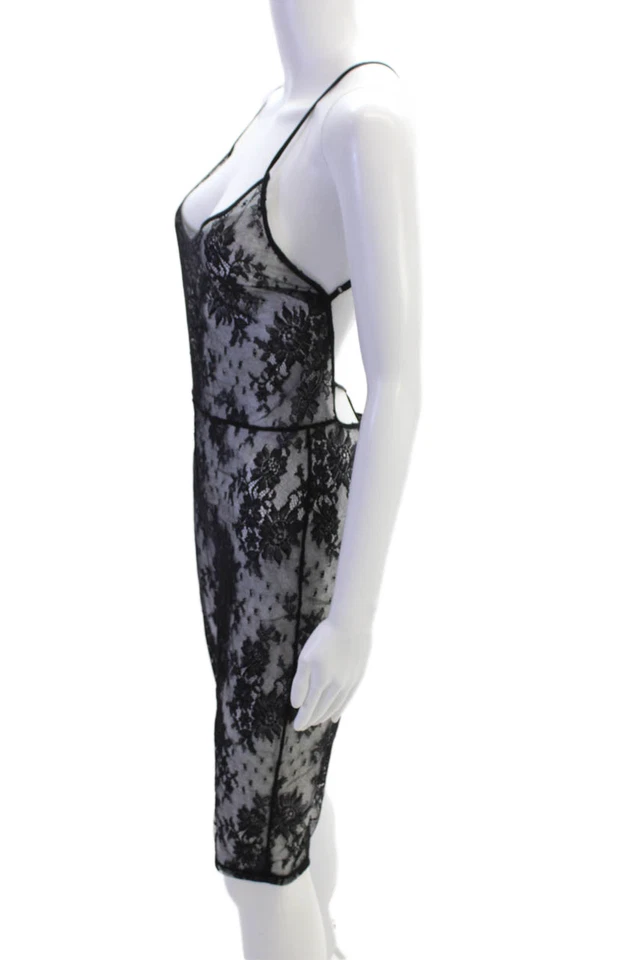 Camisón negro Kiki De Montparnasse para mujer con correa de espagueti de encaje texturizado S Foto 2 de 4