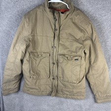 Quiksilver Jacket Mens Large Beige Canvas Bomber Insulated Full Zip Workwear