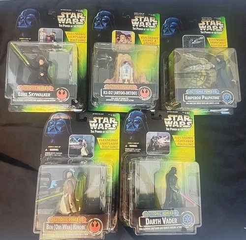 Lot of 5 Star Wars Electronic Power F/X Figures Luke R2D2 Vader Palpatine ObiWan