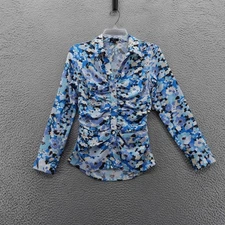 Rails Lisa Zinnia Floral Ruched Button Up Shirt Blue White Size XS NEW