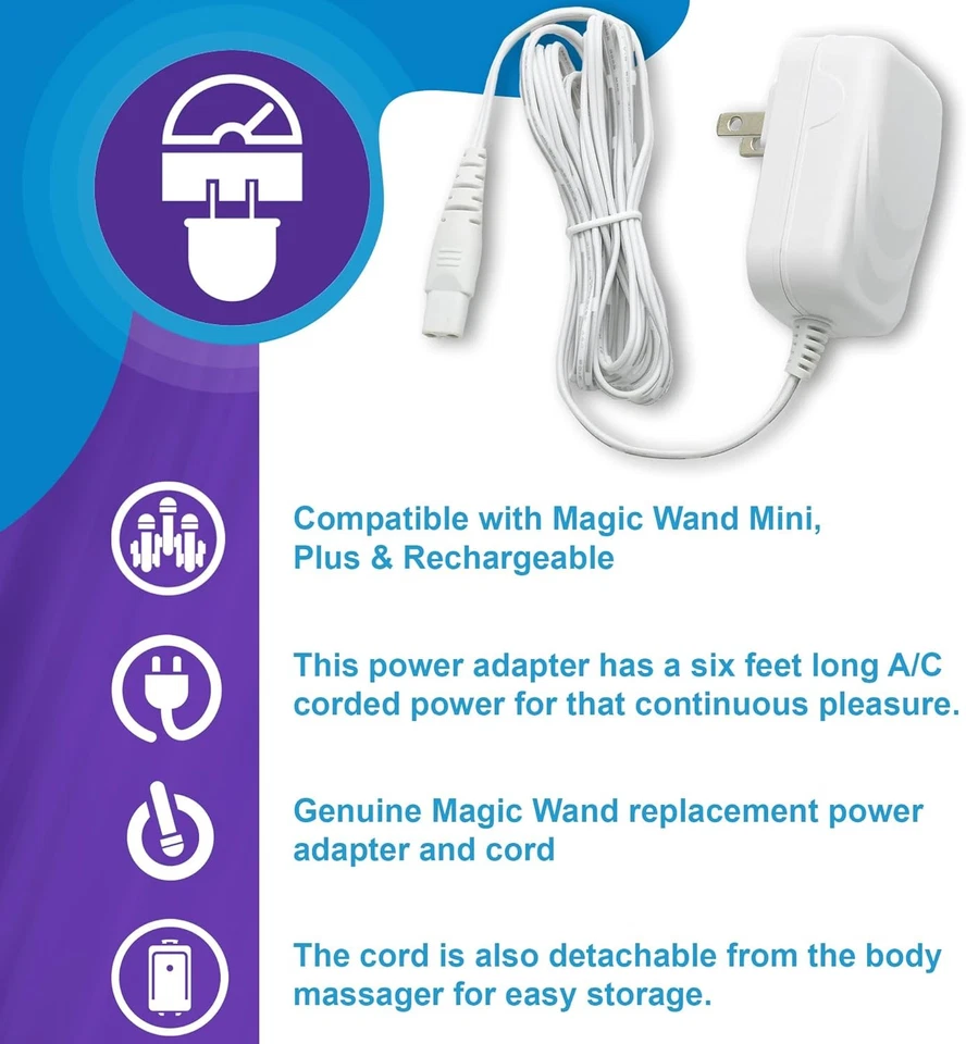 Magic Wand Plus Masajeador Personal Auténtico Adaptador de Corriente y Cable Polarizado EE. UU. Foto 2 de 4