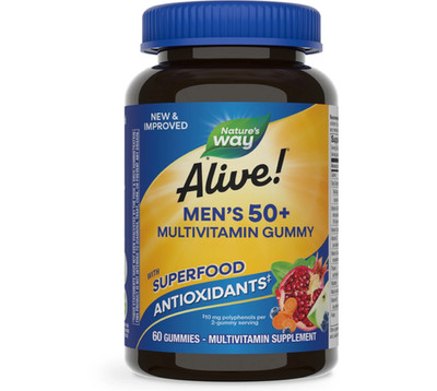 Nature's Way Alive! Men's 50+ Gummy Multivitamins, B-Vitamins, Fruit , 60 Count