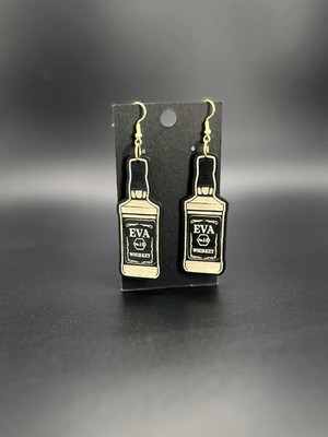 Individuelle Whisky Flasche Ohrringe personalisiert Name Nr.10 Holz Handarbeit Schmuck