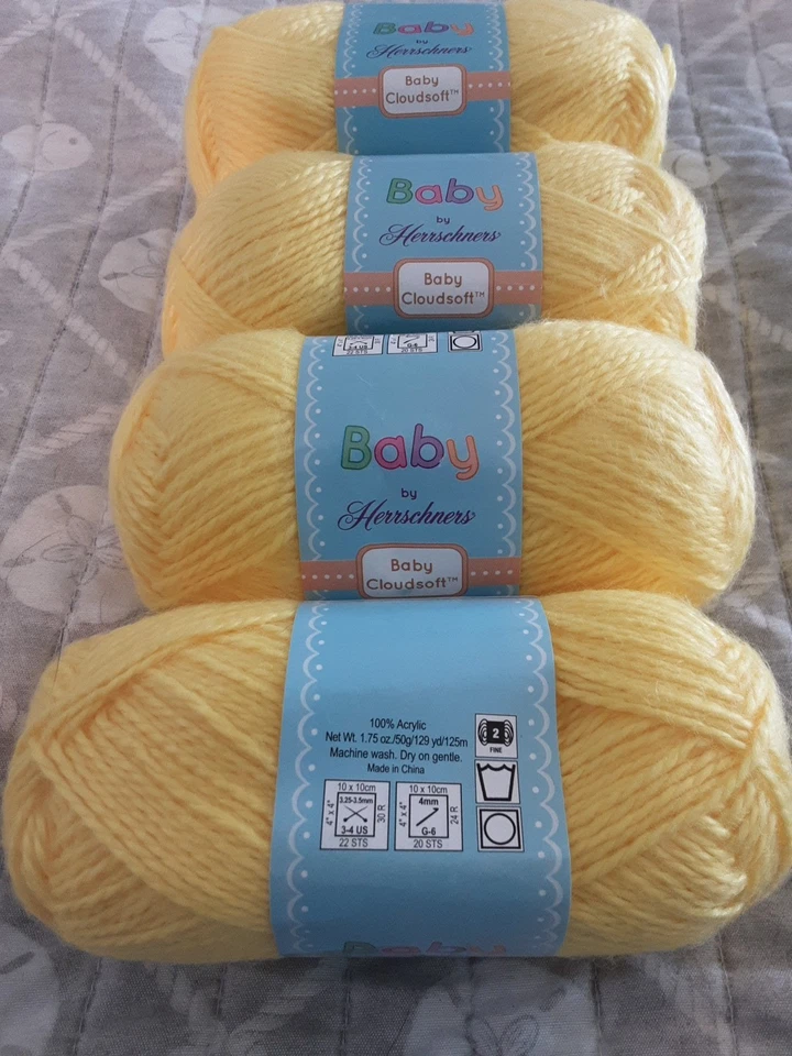 Lote de 4 hilos Herrschners Baby Cloudsoft en limón (amarillo brillante) deportivos 1,75 oz Foto 3 de 3