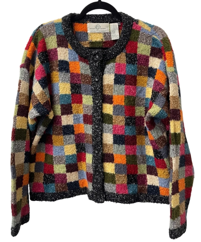 Design Options Philip Jane Gordon Cardigan Sweater Sz L Patchwork Cottagecore - Image 4 of 4