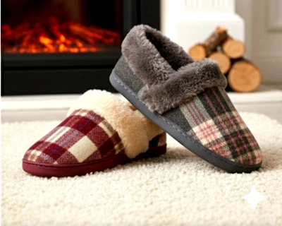 JO AND JOE Jo & Joe Ladies Memory Foam Full Slippers UK Size 3,4,5,6,7,8 Fluffy Fur Fleece