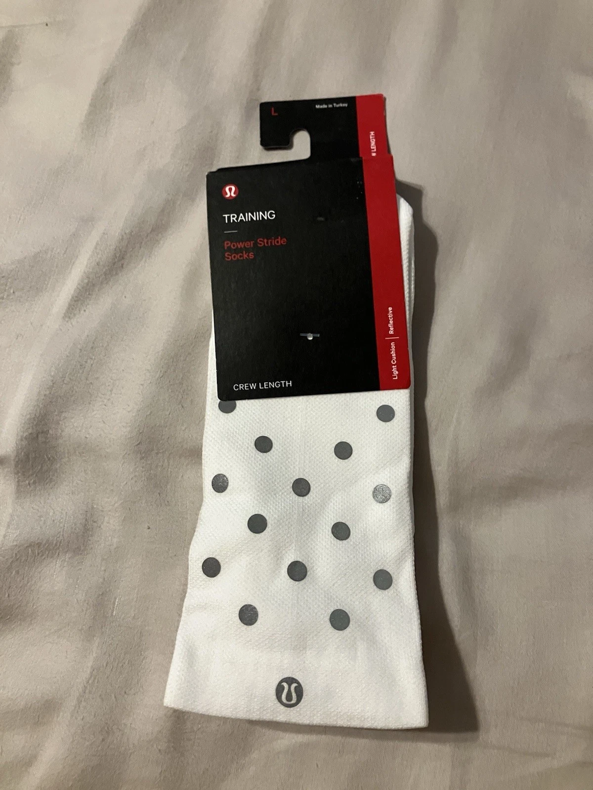 NWT Lululemon Power Stride Crew Sock Dot Reflective Size Large Men's 9.5-12