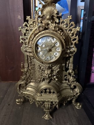 French Louis XIV Style Gilt Mantel Clock by German FHS Hermle UNTESTED