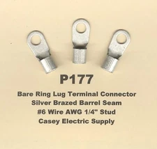 20 Bare Ring Lug Brazed Barrel Terminal Connectors #6 Wire Gauge AWG 1/4" Stud