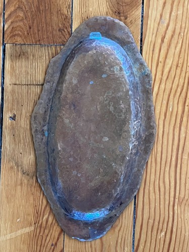Vintage Small Curlicue & Abstract Heart Stamped Solid Copper Oval Tray or Platte - Imagen 11 de 11