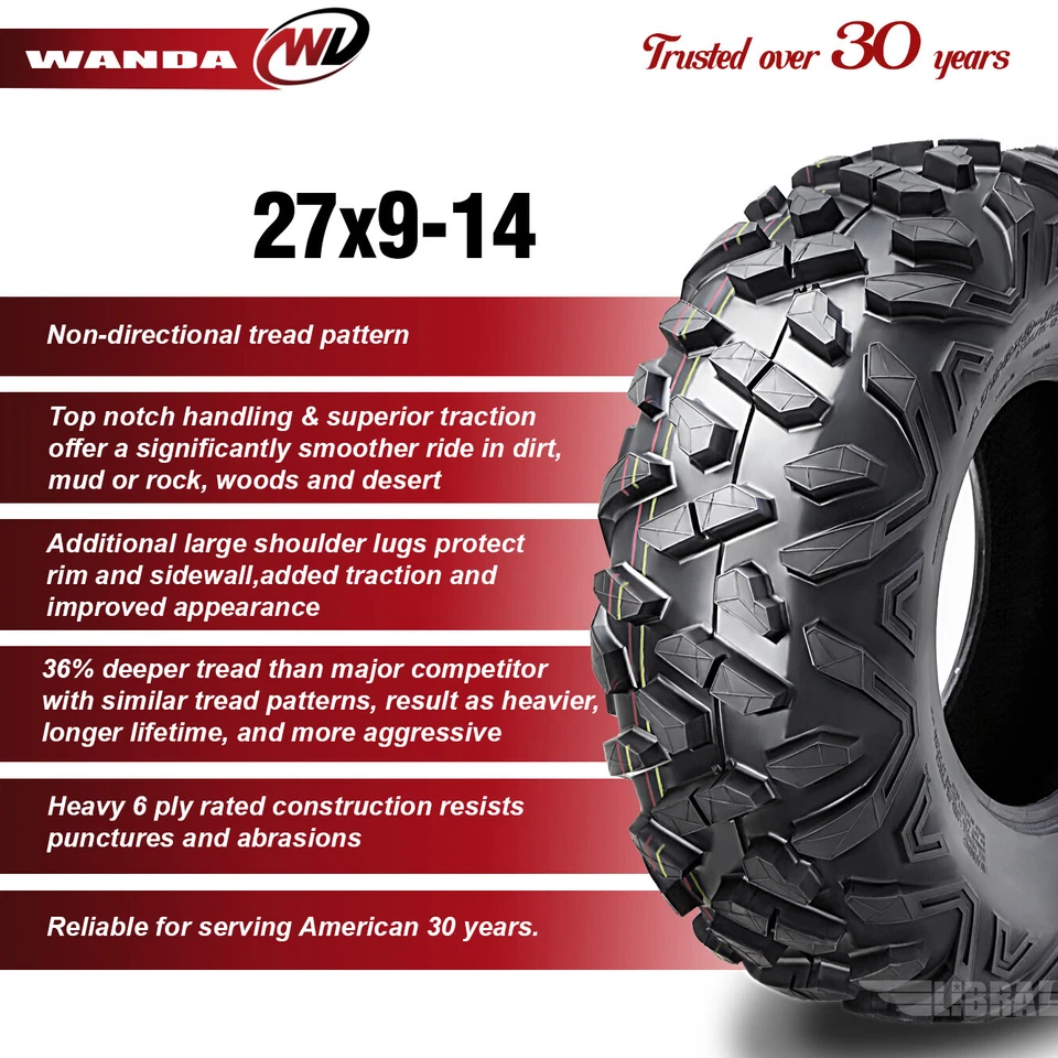(2) 27x9-14 Front Tire Set for 14-17 Can-Am Commander 800R XT/DPS Bighorn Style - Image 2 of 4