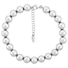 925 Sterling Silver Solid High Polished Rhodium Bead Ball Bracelet 8mm, 7" Long