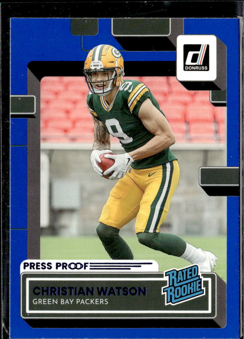 2022 Donruss Rated Rookie Blue Press Proof Christian Watson Packers 319