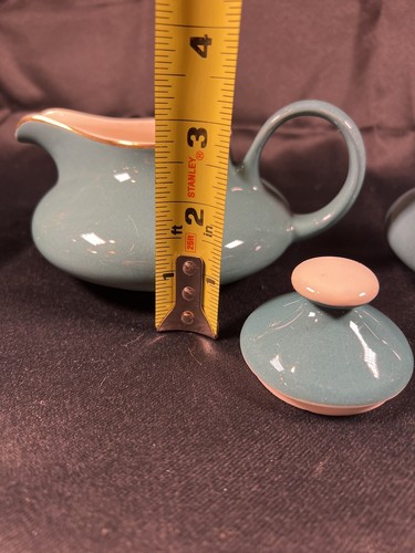 VTG MCM GREEN Creamer / Sugar Bowl Harker Pottery SLENDER LEAF - Picture 19 of 21