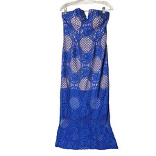 NWT GB Strapless Lace Cobalt Blue/Nude Under layer Dressy Dress MSRP $129