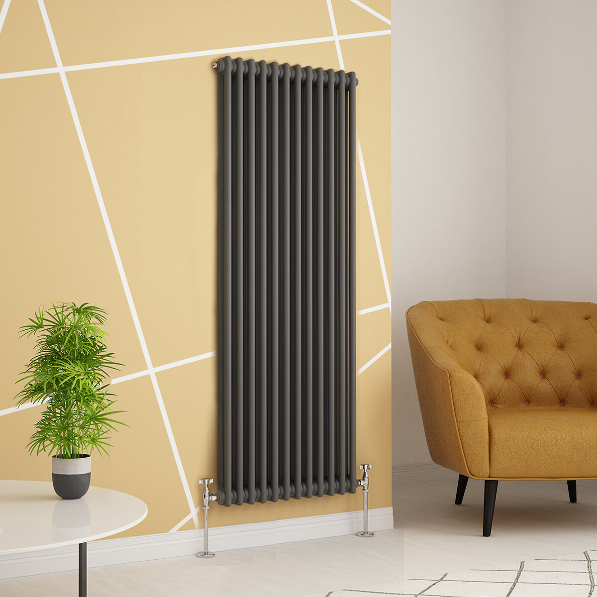 Traditional Cast Iron Style Anthracite Double Vertical Radiator 1500 x 560mm