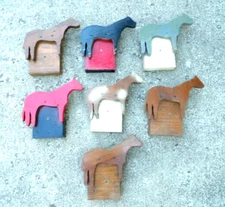 7 HORSE CUTOUT FOLK ART HANDMADE WOOD HARNESS BRIDLE REIN RACK HOLDER TACK ROOM