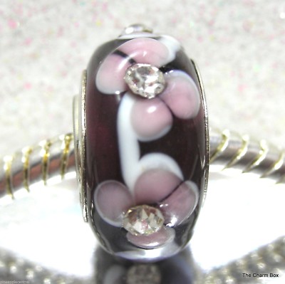 LILA EDELSTEINBLUME - Dunkellila/Flieder Blume/Strass Murano Glas Europäische Perle