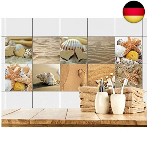 GRAZDesign Fliesenaufkleber Strand Bad - Fliesen zum Aufkleben Muscheln Sand | - Bild 1 von 4