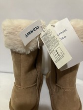Old Navy Tan Faux Suede Girls Fur Trim Lace Up Boots 10 NEW