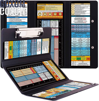 2 Pack Foldable Nursing Clipboard Medical Pocket Board with 6 Cheat Sheets Black