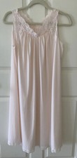 Vtg Shadowline Nightgown S Light Pink Nylon Lace Trim knee Length Made in USA