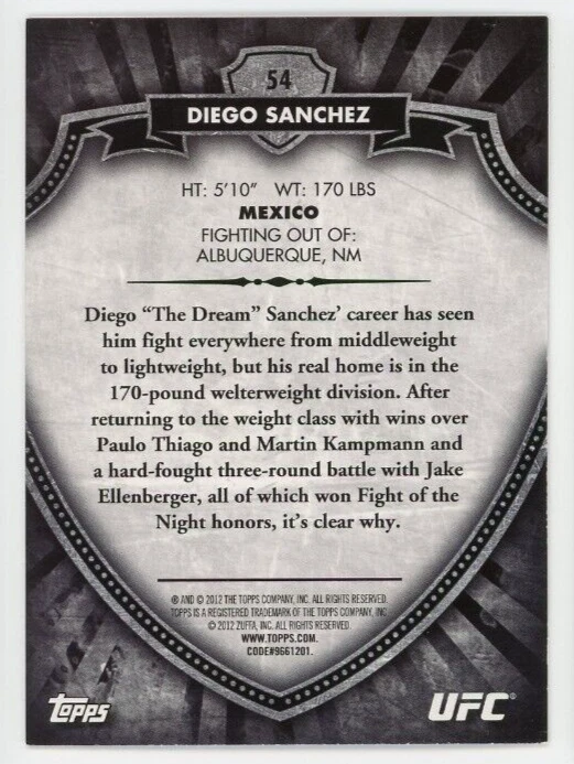 2012 Topps UFC Bloodlines Diego Sanchez #54 QTY - Image 2 of 2