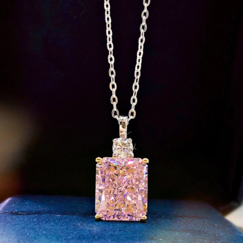 Pink Quartz or Yellow Topaz Crushed Ice Cut High Fire Pendant Necklace Sterling - Picture 1 of 8