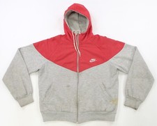 Rare Vintage NIKE Spell Out Swoosh Full Zip Hoodie Sweatshirt 80s 90s Gray Red M