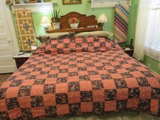 Handmade Floral/Paisley 80" X 92" Reversable Quilt Pink, Blue, Brown Exc. Cond.