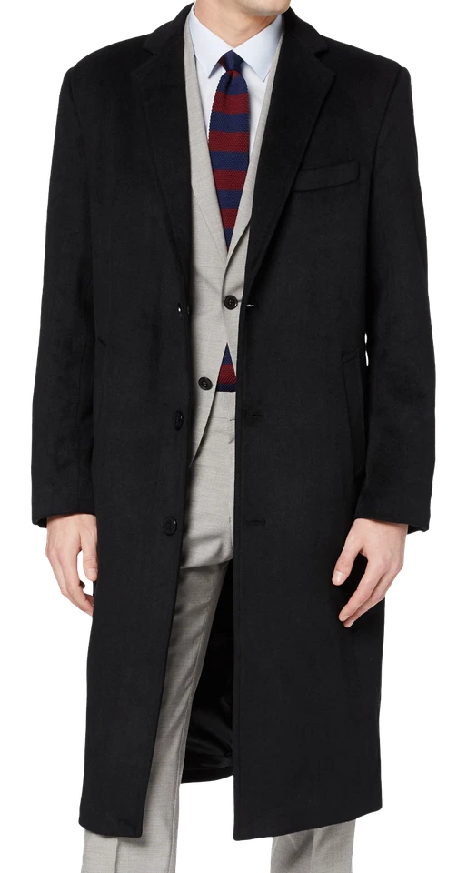 Mens Black Long Overcoat 70% Wool Cashmere Warm Winter MOD Single Breasted Coat - Image 2 of 4