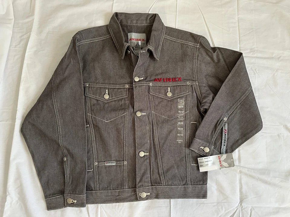 Par de 2 chaquetas vaqueras vintage de mezclilla gris AVIREX para niños 12-14 NUEVAS NUEVAS CON ETIQUETAS Foto 2 de 4