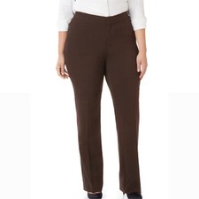 Catherines Size 24W Right Fit Stretch Brown Pants Curvy Hips Blue Tag NWT
