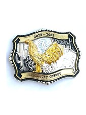 Western Buckle Gold Black Silver Rooster Cowboy 2''Buckle Hebilla Vaquero Gallo