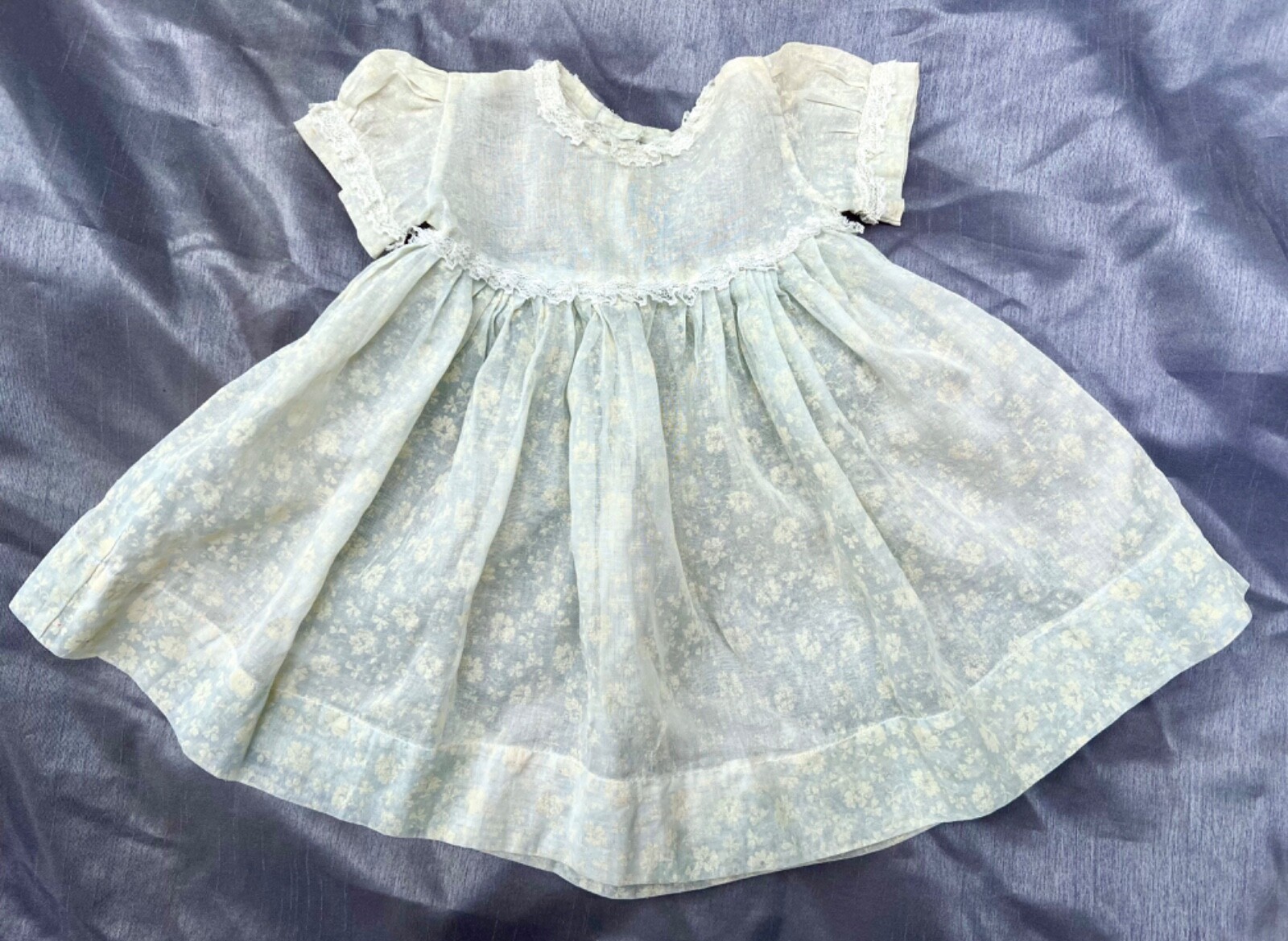 VTG 1950s Exquisite 14” Long Flocked Organdy Baby Doll Dress Mint Green