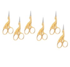6 Pcs Stork Sewing Embroidery ManiCure Scissors Gold Plated 3.5" Bird Shape