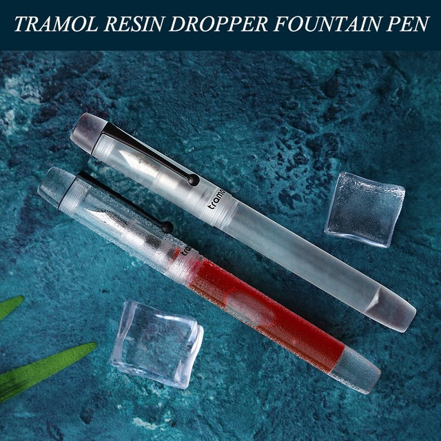Tramol Resin Dropper Fountain Pen with Clip Transparent Matte Body Gift Box