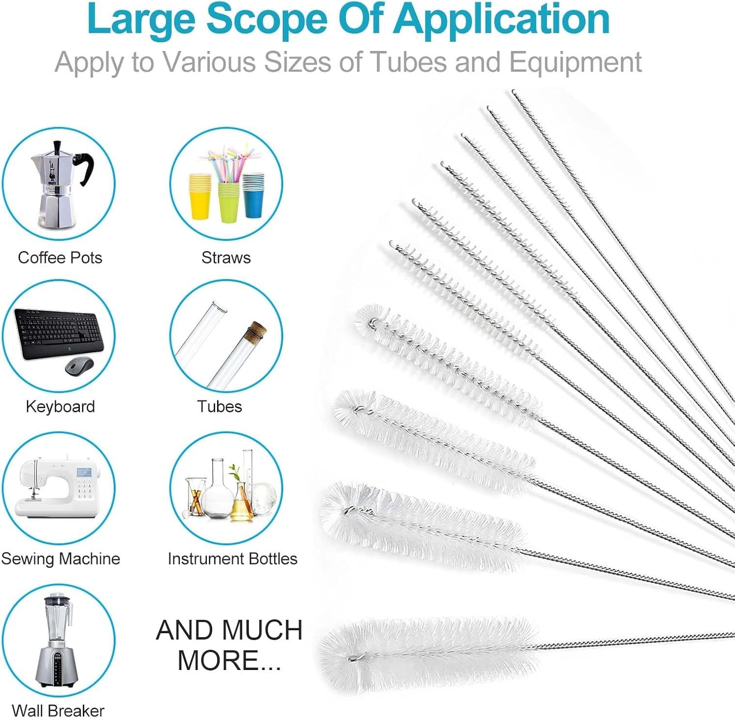 10Pcs Nylon Straw Brush Cleaner Bottle Tube Pipe Small Long Cleaning Set 8inch