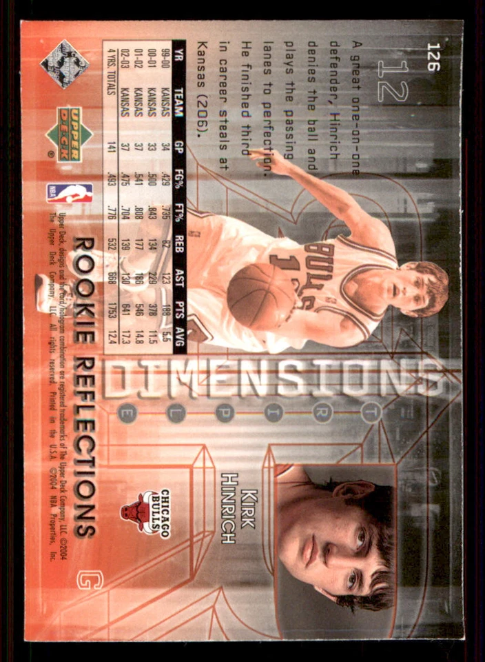 2003-04 Upper Deck Triple Dimensions #126 Kirk Hinrich RC /1999 - Image 2 of 2