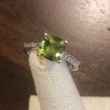 Cushion Cut Sterling Silver Peridot Ring Sz 8